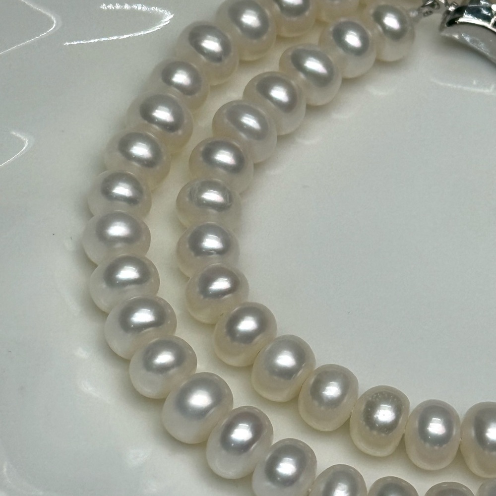 NPF74 Handmade Classic White Freshwater Pearl Choker/Double-Layer Bracelet S925 - Picture 6 of 7